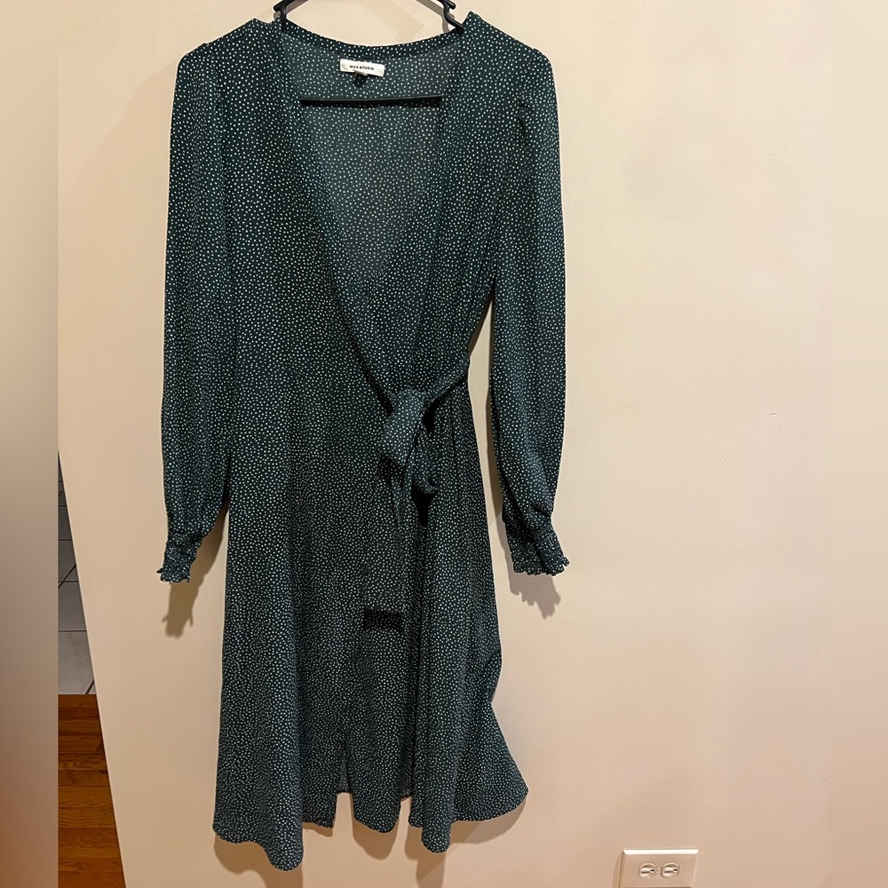 Forest green polka dot wrap dress